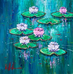 Water Lilly by Villalba - Original Painting on Box Canvas sized 20x20 inches. Available from Whitewall Galleries